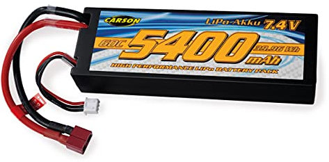 Carson 500608234-7,4V/5400mAh 60C LiPO Batteria da corsa T-Pl. HC, ricaricabile, cavo di collegamento con presa a T, batteria per auto RC, batteria di ricambio per veicolo telecomandato, modellismo