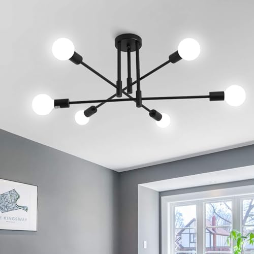 MRHYSWD Lámpara De Techo Vintage Industrial Modernas De 6 Luces, Lampara Techo Negra Para Salon Dormitorio Habitacion Comedor Cocina, Lampara ArañA Sputnik, Brazos Ajustables, Sin Bombillas