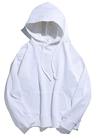 LJFLI Felpa Uomo Donna Modelli di Coppia Felpa a Maniche Lunghe con Cappuccio Autunno e Inverno Tinta Unita Pullover Girocollo Allentato con Spalle scese Europa e America,White,L