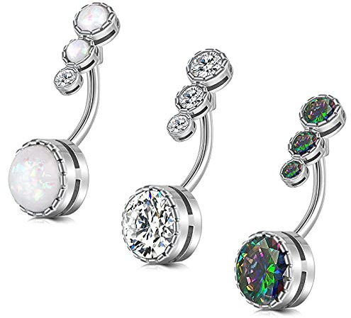 MODRSA 14G Dreifach CZ & Opal Inlaid Bauchnabelpiercing Chirurgenstahl Damen Nabel Piercing Bauchnabel 10MM Banane Barbell Piercing
