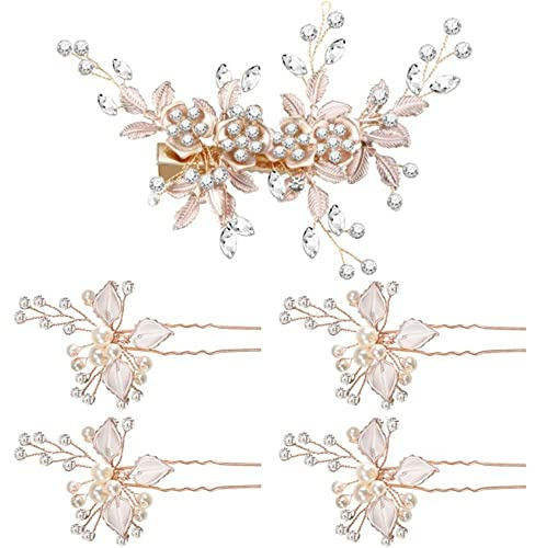 Haarschmuck Rosegold 5 Stück Braut Strass Haarnadeln Hochzeit