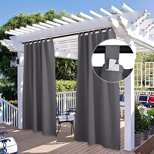 StangH 2 Panels Patio Curtains Outdoor - Detachable Top Blackout Waterproof Shade Blinds for Pergola Office, Heat Resistant for Party Poolside Garden, Grey, W52 x L96