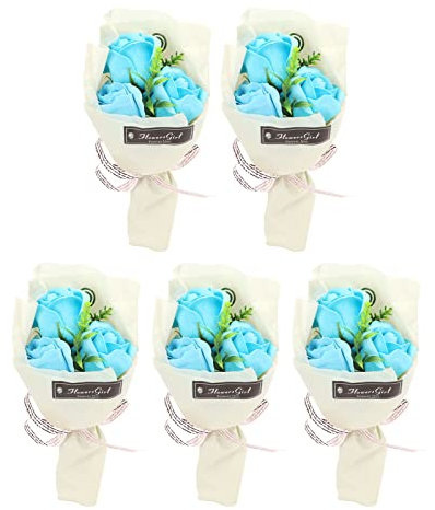 Hapivida Bouquet de Fleurs de Savon 5 pièces avec boîte, Fleur de Savon Rose Artificielle, Bouquet de Fleurs Bleu Vif pour Anniversaire, Saint Valentin