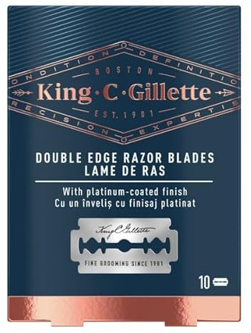 King C. Gillette Double Edge Herrenrasiermaschine, 10 Kartuschen, beste Gillette Klingen aus Edelstahl mit Platin Beschichtung