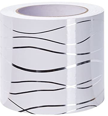Guest Ruyunlai Bordure de papier peint Frise Murale Adhesive Bordure Papier Peint Frise Autocollante pour Cuisine, Salle de Bains, Plafond, Salon, Chambre Décoration Murale vague blanche 15cm X 500cm