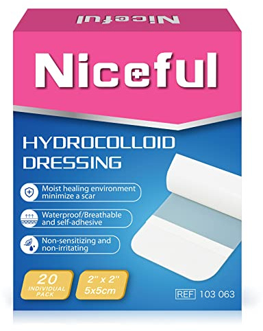 Niceful 20 Count Hydrocolloid Bandages 2x2, Waterproof Hydrocolloid Dressing Patch, Gel Bandages for Blister&Mild Burn, Bed Sore Bandage