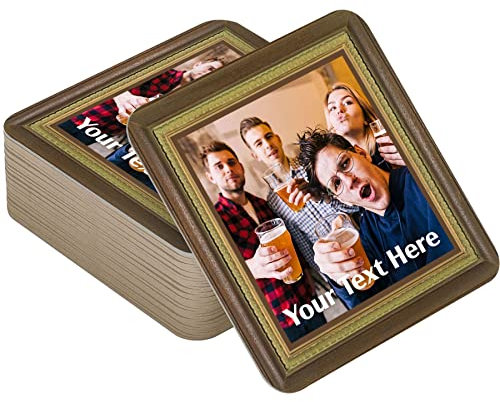 Personalised Beer Mats Photo Coasters Drinks Mats - Pack of 48 with Framed Photo Effect - Home Bar Accessories Gifts - Cardboard - Add Own Photo and Text