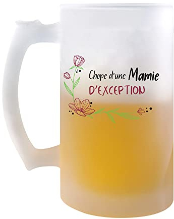 Planetee Chope Mamie d'Exception Femme | Verre à bière Pinte Idée Cadeau Anniversaire Noël Fête des Grand-Mères