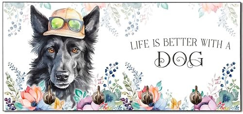 Cadouri Design-Hundegarderobe mit Groenendael - Leinenhalterung für Halsband, Leine & Geschirr - originelles Geschenk für Hundebesitzer - handgefertigt