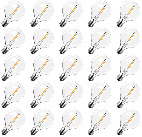 ROMANJOY 25pcs LED G40 E12 Bombilla al Aire Libre 1W (Reemplazo 10W) 2200K Blanco Cálido 100LM AC220-240V de Vidrio Transparente