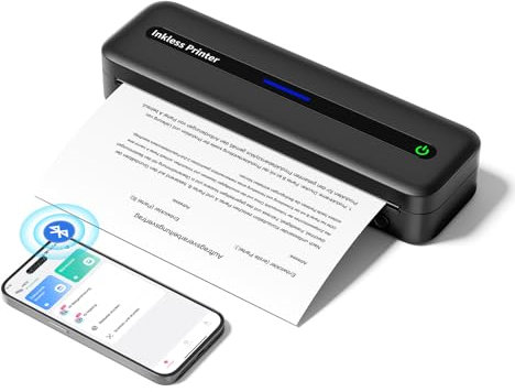 Termica Stampante Portatile A4 Compatibile con iOS & Android Smartphone via Wireless Bluetooth 5.0, Senza Inchiostro, Mini Piccola, Stampante Bianco e Nero, 300 Dpi, 2600 mAh, 600 g - Nero