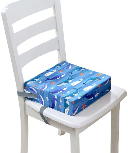 FANSU Kinder Sitzkissen Sitzerhöhung Stuhl, Karikatur Wal Druck Baby Kind Sitzkissen Quadrat Zerlegbar Kleinkinder Esszimmerstuhl ErhöHen Pad Esszimmer Boostersitze (40x40x10cm,blau 4)
