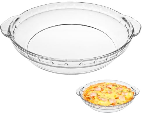 Doerdo Kuchenform aus Glas, 20,3 cm, rund, tief, Kuchenform mit Griffen, transparente Backform für Kuchen, Käse, Kuchen
