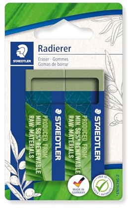 STAEDTLER 526 80 Radiergummi – 2er-Set, für Kinder | Min. 56 % nachwachsende Rohstoffe, phthalat- & latexfrei – natürlich – Art.-Nr. 526 80BK2