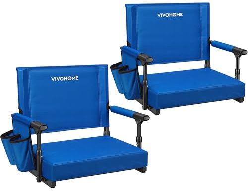 VIVOHOME Sièges de Stade et de Gradins Réglables avec Dossier Haut et Coussin Rembourré Lot de 2 Chaises Pliantes Portables avec Porte-gobelet et Sangle de Transport pour Événements Sportifs Bleu