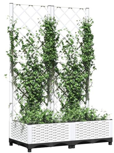 Gecheer Hochbeet mit Rankgitter Pflanzkübel Blumenkasten Gemüsebeet Pflanzbeet Blumenbeet Pflanzkasten Blumenkübel Kräuterbeet Weiß 80x40x121,5 cm PP