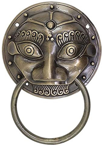Türklopfer-Ring mit Löwenkopf, Griffe, chinesischer Springender Löwe, Messing-Türklopfer, Türklopfer für Haustür (B 15 cm)
