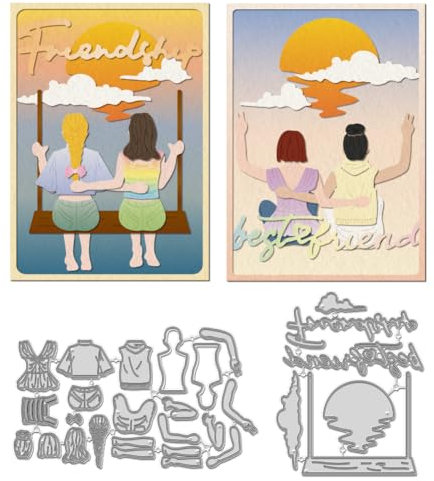WADORN Fustelle per Donna Indietro L'Amicizia, Acciaio Al Carbonio Migliore Amico Fustelle Taglia Stencil Personaggio Dress Up Donna Schiena Goffratura Stencil Modello per Scrapbooking Album