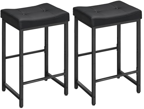 HOOBRO Bar Stools,25.4 Saddle Stools with PU Upholstery, Counter Height Stools with Footrest, Kitchen Breakfast Chairs, for Dining Room, Cafe, Bar, Black BB23BY01
