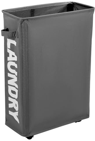 QWORK® Cesta per la Biancheria 52L, Pieghevole con Ruote, Doppio Strato 600D Oxford (39x18.5x58 cm)