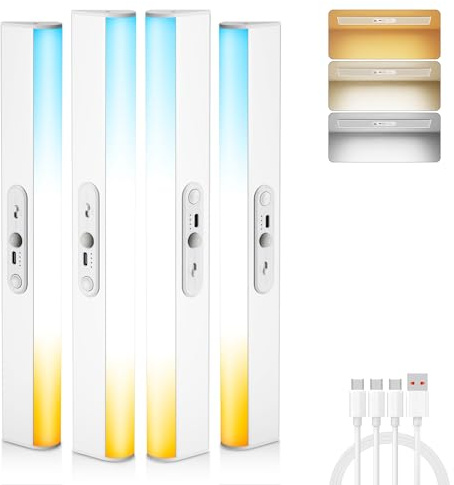 MEKKLEON Unterbauleuchte küche led mit Fernbedienung, wiederaufladbare Ladenleuchte vitrinenbeleuchtung led kabellose für Kleiderschrank (Silver-4PACK, 30CM)