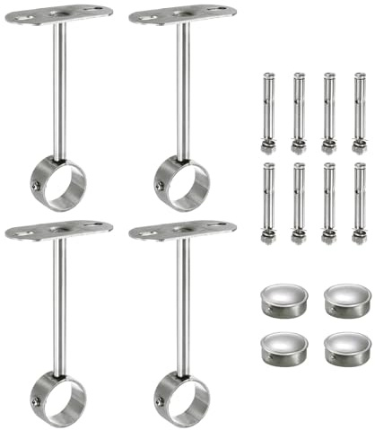 sourcing map 4 Pcs Ceiling Mount Bracket, Wardrobe Pipe Bracket, 1.26 Inch Dia, Shower Curtain Closet Wardrobe Rod Lever Support Holder Pipe Flange Socket 5.9 Inch Height