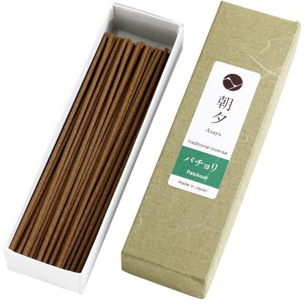 Asayu Japan Räucherstäbchen - Patchouli Duft, ca. 40 Stück (20g), 13.5cm Länge, Traditioneller Rauch, Made in Japan - Für Yoga, Zen Meditation & Entspannung