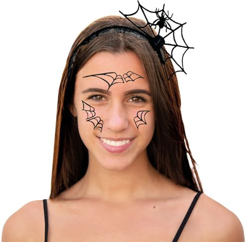 Oblique Unique Set Spinne Haarreifen Sticker für Gesicht Spinnennetz Tiergesicht Aufkleber für Fasching Karneval Geburtstag Kinder Motto Party Halloween