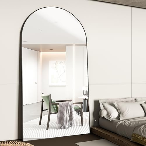 CASSILANDO Bogen-Ganzkörperspiegel, 198x96cm Bodenspiegel, Bodenspiegel Freistehender Ganzkörperspiegel mit Ständer für Schlafzimmer, Hängender montierter Spiegel für Wohnzimmer Garderobe, Schwarz