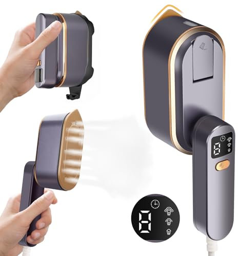 Travel Steamer for Clothes with LED Screen 2 in 1 Portable Iron, 3 Steam Levels & 150ML Water Tank, 10S Fast Heat-up, 1200W Powerful 180°Foldable Wrinkles Remover Steamer for Travel, Home (Purple)