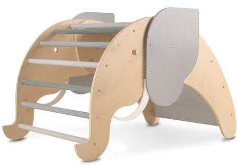 Beeloom – Arco da Arrampicata ELEPHANT PIKLER Pieghevole in Legno Naturale per Bambini, Design Elefante Divertente e Sicuro, Ideale dai 24 Mesi, per lo Sviluppo Motorio e il Gioco Attivo