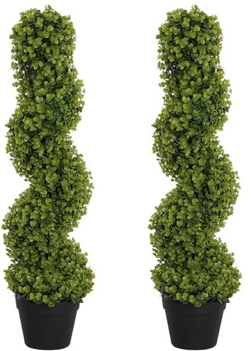 HOMCOM Set de 2 eucaliptos artificiales en espiral, planta de interior de 90 cm, planta artificial, grandes plantas decorativas en maceta para el hogar, oficina, pasillo, jardín, verde