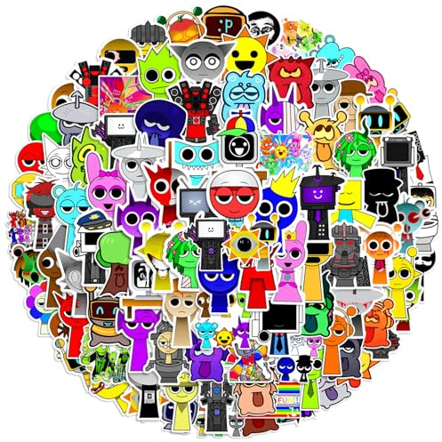 100Pcs Funny Sprunki Stickers Cute Cartoon Video Game Stickers Waterproof Vinyl Music Decals for Laptop, Skateboard, Guitar, Suitcase, Water Bottles