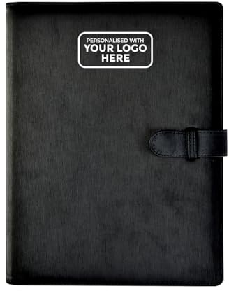 Arpan Personalisiertes Logo, 36 Taschen, 72 Seiten, A4, Präsentationsmappe, Dokumentenmappe, Sichtbuch, Portfolio, professionelle Konferenzmappe, Kunstleder mit Verschlussgürtel, Schwarz
