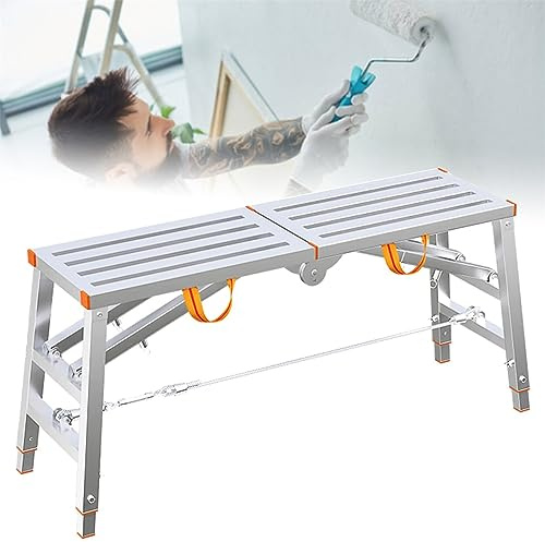 Piattaforma di lavoro pieghevole in acciaio regolabile Scala portatile resistente ideale per la pulizia di cartongesso lavaggio auto ponteggi attrezzature per ponteggi regolabile in altezza.