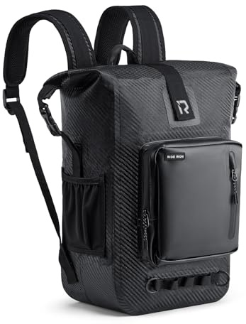 RIDEIRON Waterproof Backpack Motorcycle Dry Bag with Roll Top Closure for Kayaking, Travel, Surfing, Boating, Fishing, Camping (Carbon Fiber 35L)