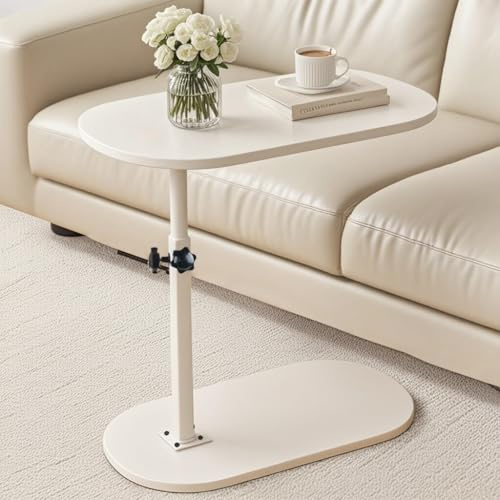 C-förmiger Beistelltisch, Beistelltisch für Sofa, Beistelltisch für Wohnzimmer, höhenverstellbar, TV-Tablett, drehbarer Couch-Beistelltisch, der darunter gleitet, Weiß