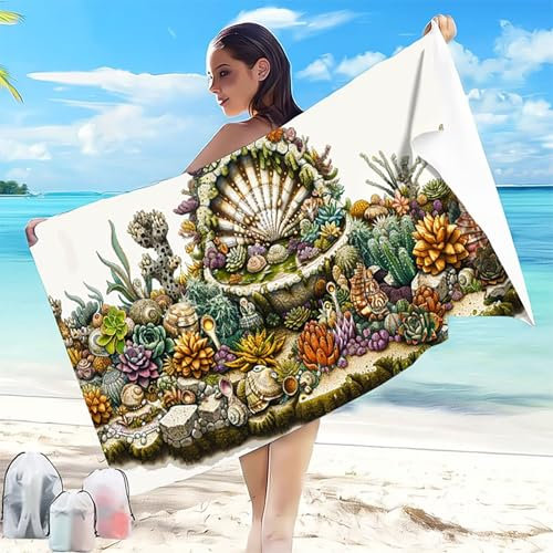 Telo Mare Microfibra Spiaggia 80x160 cm Telo Mare Grande Verde Antisabbia Asciugatura Rapida, Ultra Assorbente Salvietta da Compatta Salvaspazio Asciugamano Microfibra, per Piscina Spiaggia Pianta 5-2
