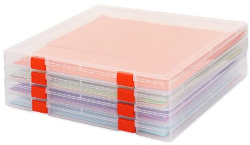 JarThenaAMCS Lot de 4 boîtes de rangement en plastique transparent de 32,7 x 30,5 x 2,5 cm pour loisirs créatifs, papier à lettres, papier cartonné, documents, fournitures scolaires de bureau