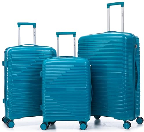 R.Leone Valigia da 1 Fino a Set 3 Bagaglio a mano 55x40x20 Ryanair, Medio, Grande Ultra Strong Antiurto Trolley leggero 8 ruote Polipropilene 6080 (Turchese, Set 3 Pezzi S M L)