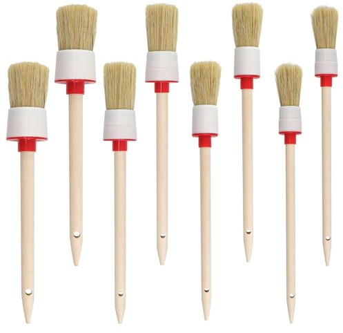 MISIQIMA 8 pennelli a setola, rotondi, pennelli per cera, pennello per vernice, 20 mm, 25 mm, 30 mm, 35 mm, pennello rotondo con setole naturali per pittura, dipingere pareti e mobili