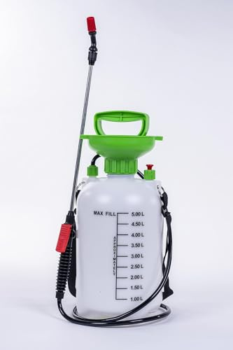 Temi - Drucksprüher 5l - Gartenspritze, Pflanzensprüher, Sprüflasche, Pumpsprüher - mit Handdruckpumpe, Verstellbarer Düse, Druckeinstellung, Behälter mit Messskala - für Garten, Werkstatt, Haushalt