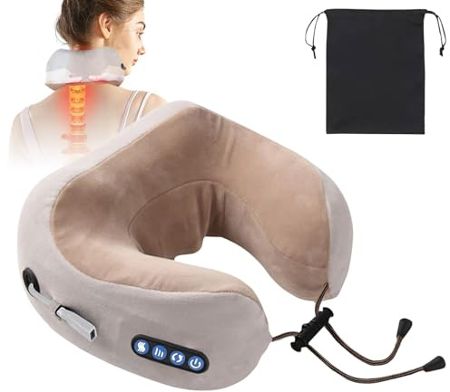 Neck Massager, Rechargeable U-shaped Shoulder and Neck relaxer with Double Drawstring Bag, 3D Deep Tissue Kneading, 3 Levels of Intensity and 3 Modes, Massage Cushion Pillow for Travel, Office, Drving