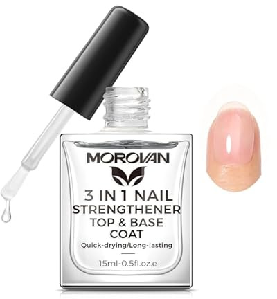 Morovan Esmalte de uñas transparente 3 en 1: capa base coat, capa superior 3 en 1 para uñas Strengthener Clear Nail Varnish 15 ml