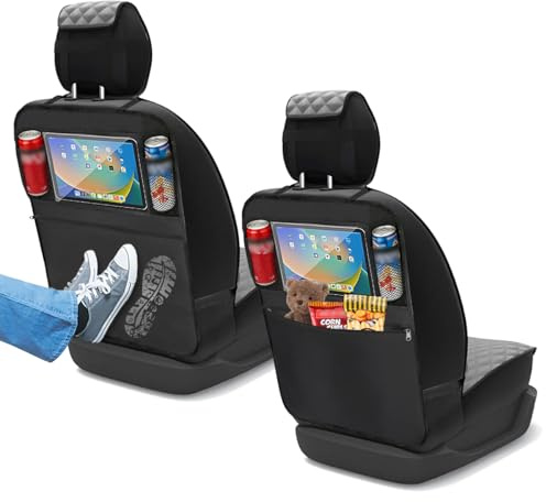 Byfoyif 2 Pcs Protection Dossier Siège Voiture avec Pochette de Rangement, Protège Siège Arrière Voiture avec Boucle et Sangle Réglable, Protection de Dossier de Sièges Auto Anti-Tache, pour Véhicule