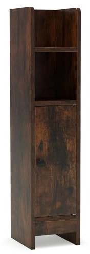 GIANTEX Badezimmerschrank, schmaler Beistellschrank mit Verstellbarer Ablage, Badschrank platzsparend, Aufbewahrungsschrank für Waschküche, Wohnzimmer & Küche, 20 x 18 x 80 cm (Braun)