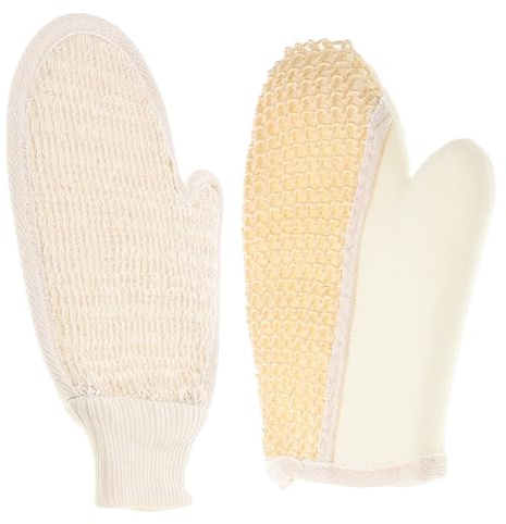 OUNONA 2stücke Peelinghandschuhe Baumwolle Leinen Und Sisal Sanftes Peeling Duschhandschuhe Weiche Hautreinigung Spa Massage Bad Zubehör Für Körper Und Gesicht