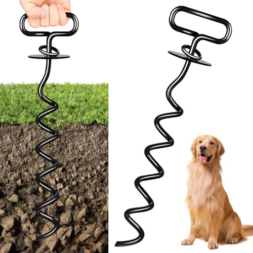 poraceous Hundpinnar, trapetsformad spiralmodell hundankare jord, anti-intrassling 360 ° hållbar hundpott, för utomhusbruk, trädgård, innergård (svart)