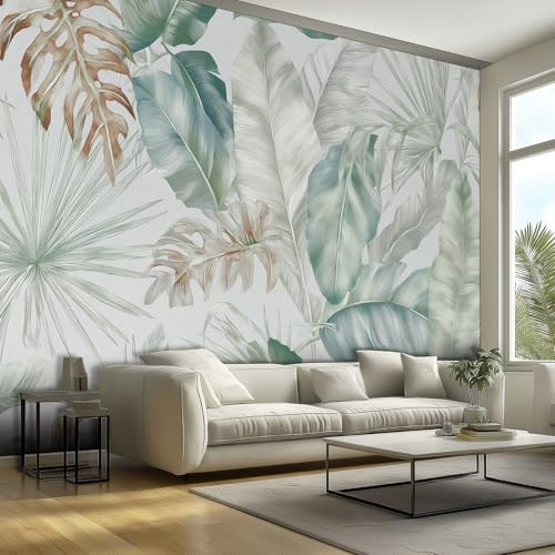 Tropical Leaf Wallpaper, Watercolor Monstera Wallpaper for Living Room, Bedroom, Non-Woven Decor Wall Paper, Photo Mural Dining Room, Hallway, Lounge, 300 x 210 cm POI118