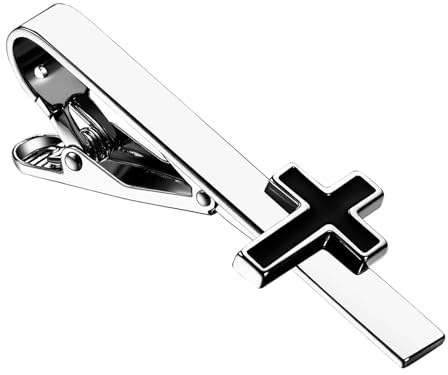 Flongo Vintage slipsklämma kors för män: Silver slipsnål i metall, religiös stil slipsklämma för affärer bröllop kyrkotillbehör, gåva för män